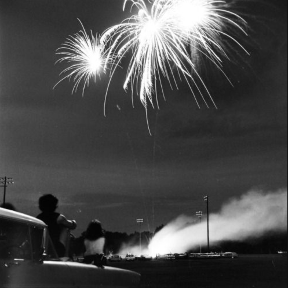 Fourth of July fireworks on a football field 